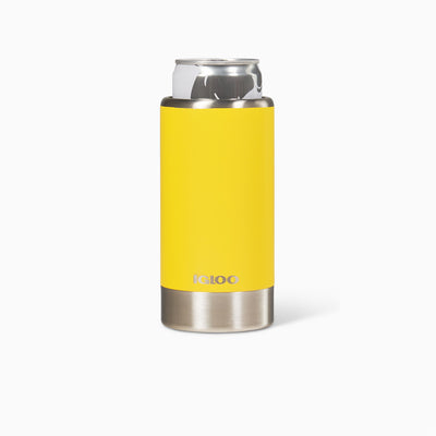 Can In View | 12 Oz Slim Stainless Steel Coolmate::Industrial Yellow::Keeps 12-oz slim cans cold