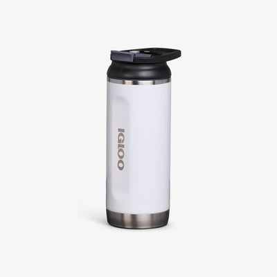 Angle View | 16 Oz Flip ‘n’ Sip Tumbler::Gloss White::No-look-sip indicator