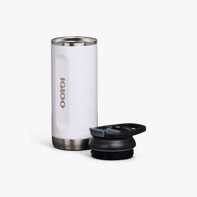 Lid Off View | 16 Oz Flip ‘n’ Sip Tumbler::Gloss White::Double-wall, vacuum-insulated