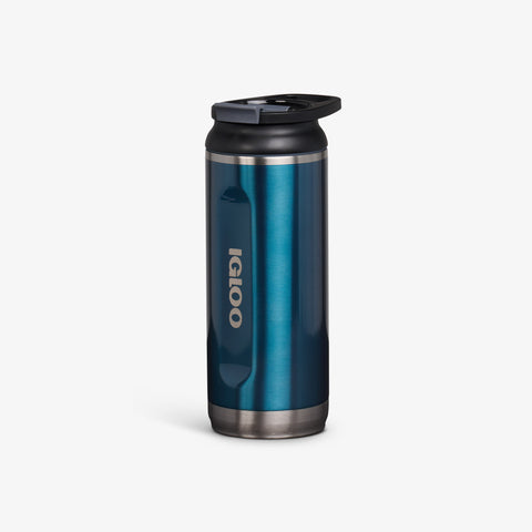 Angle View | 16 Oz Flip ‘n’ Sip Tumbler::Modern Blue::No-look-sip indicator