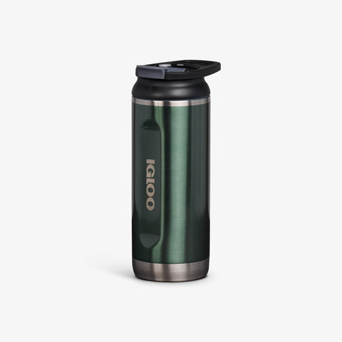 Angle View | 16 Oz Flip ‘n’ Sip Tumbler::Spruce::No-look-sip indicator