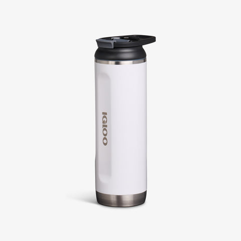 Angle View | 20 Oz Flip ‘n’ Sip Tumbler::White::No-look-sip indicator