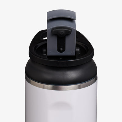 Lid Open View | 20 Oz Flip ‘n’ Sip Tumbler::Gloss White::Leakproof Flip ‘n’ Sip lid