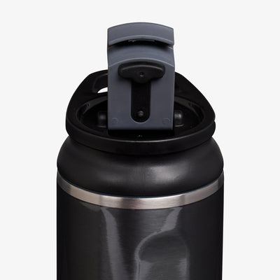 Lid Open View | 20 Oz Flip ‘n’ Sip Tumbler::Gloss Carbonite::Leakproof Flip ‘n’ Sip lid