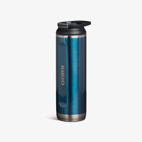 Angle View | 20 Oz Flip ‘n’ Sip Tumbler::Modern Blue::No-look-sip indicator