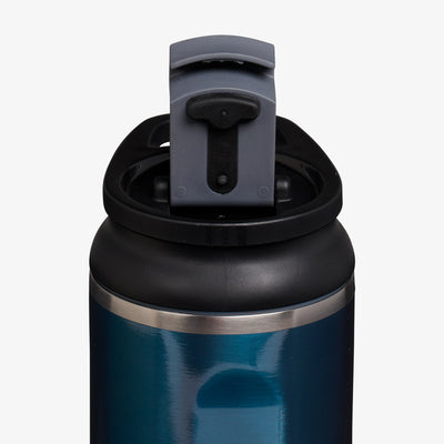Lid Open View | 20 Oz Flip ‘n’ Sip Tumbler::Gloss Modern Blue::Leakproof Flip ‘n’ Sip lid