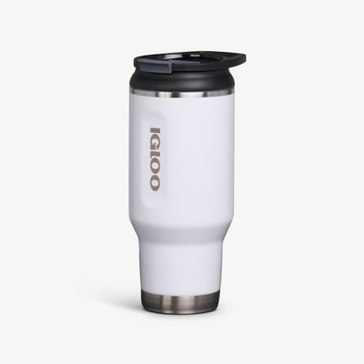 Angle View | 32 Oz Flip ‘n’ Sip Tumbler::White::No-look-sip indicator