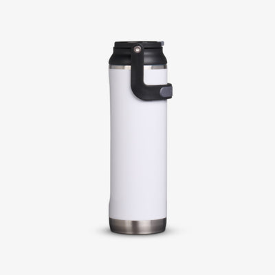 Profile View | 20 Oz Sport Sipper Bottle::White::Tuck Tight handle 