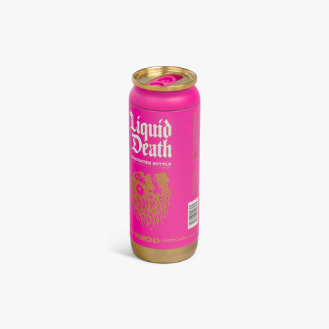 Angle View | Liquid Death 16 Oz Slaughter Bottle::Pink::Durable stainless steel