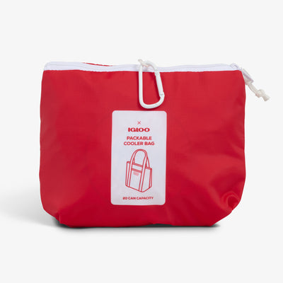Packed View | FC Bayern München Packable Puffer 20-Can Cooler Bag::::Included carabiner 