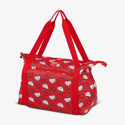 Angle View | Hello Kitty® Red Apples Packable Puffer 20-Can Cooler Bag::::Custom Hello Kitty screenprint 