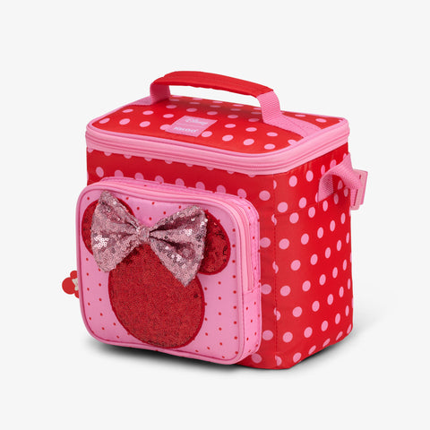 Angle View | Disney Minnie Mouse Polka Dots Square Lunch Cooler Bag::::Custom polka dot screenprint 