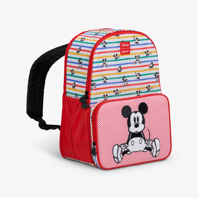 Angle View | Disney Mickey Mouse Stripe 24-Can Backpack::::Water bottle pockets 