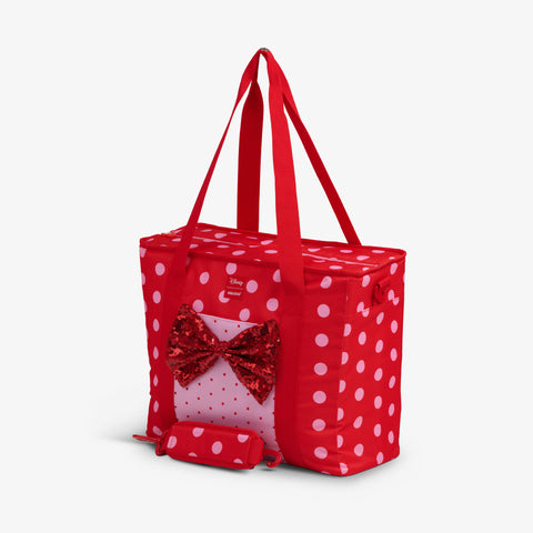 Angle View | Disney Minnie Mouse Polka Dots Dual Compartment Tote Cooler Bag::::Removable shoulder strap 