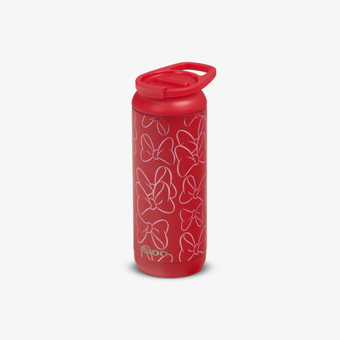 Angle View | Disney Minnie Mouse Bow 16 Oz Flip ‘n’ Sip Tumbler::::Fits in standard cup holders 