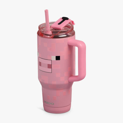 Angle View | Minecraft Pig 32 Oz Travel Mug::::Side handle