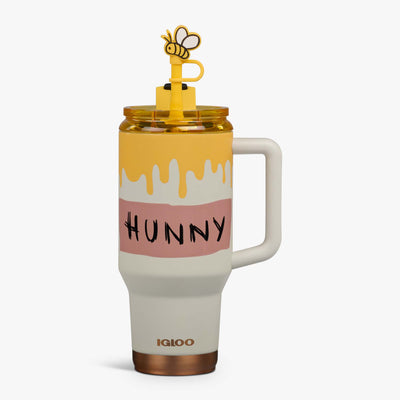 Front View | Disney Winnie the Pooh Hunny Pot 32 Oz Travel Mug::::Bronze etching & base