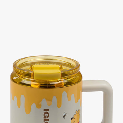 Lid Closed View | Disney Winnie the Pooh Hunny Pot 15 Oz Coffee Mug::::Leakproof flip ‘n’ sip lid