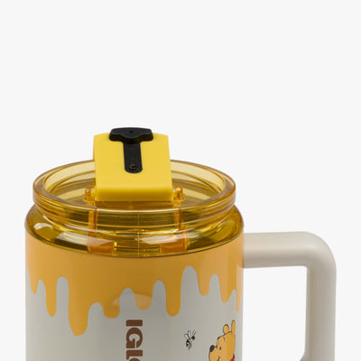 Lid Open View | Disney Winnie the Pooh Hunny Pot 15 Oz Coffee Mug::::Tinted yellow flip ‘n’ sip lid