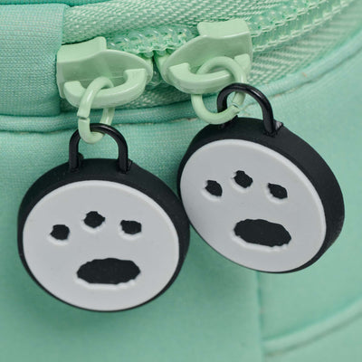 Zipper View | Pochacco™ Square Lunch Cooler Bag::::Paw-print zipper pulls 