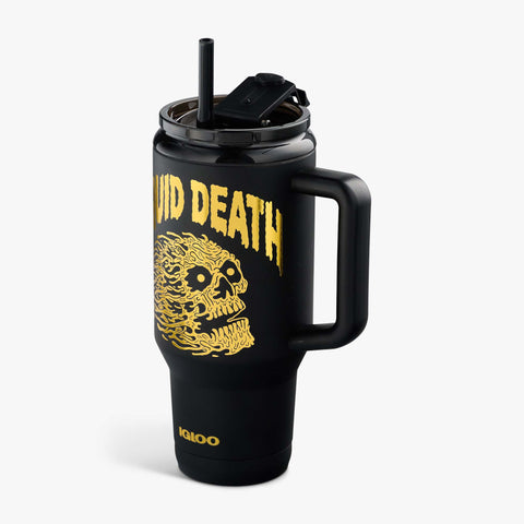 Angle View | Liquid Death 32 Oz Cold-Blooded Travel Mug::::Matte black body
