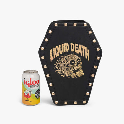 Size View | Liquid Death Coffin Crossbody Cooler Bag::::Fits up to 6 cans
