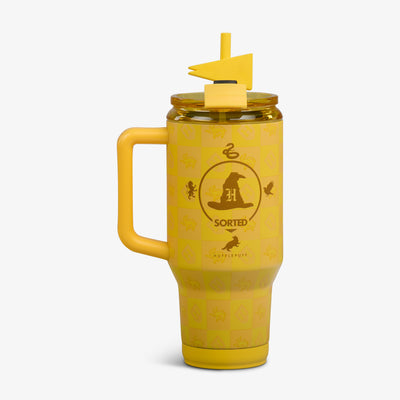 Back View | HARRY POTTER HOGWARTS™ House 32 Oz Travel Mug::Hufflepuff::Glossy Sorting Hat artwork