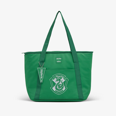 Front View | HARRY POTTER HOGWARTS™ House 26-Can Tote Cooler::Slytherin::Debossed foil house emblem