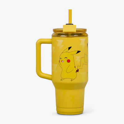 Back View | Pokémon 32 Oz Travel Mug::Pikachu::Fits most cup holders