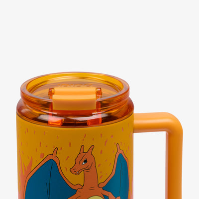 Lid Closed View | Pokémon 32 Oz Travel Mug::Charmander::Leakproof flip ‘n’ sip lid