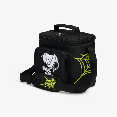 Angle View | Snoopy Mummy Square Lunch Cooler Bag::::All-over spiderweb print