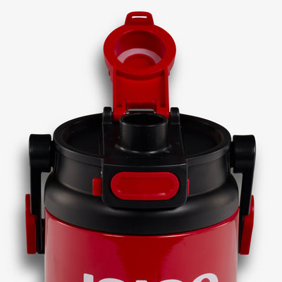 Lid View | Half-Gallon Hybrid Sports Jug::Red::Push-button auto-chugger spout