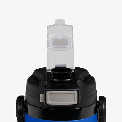 Lid Open View | Rival 1 Qt Jug::Sport Blue::Push-button auto-chug spout