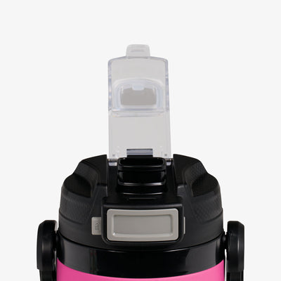Lid Open View | Rival 1 Qt Jug::Pink Fizz::Push-button auto-chug spout