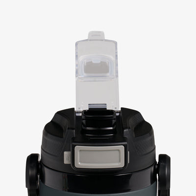Lid Open View | Rival 1 Qt Jug::Tactical Gray::Push-button auto-chug spout
