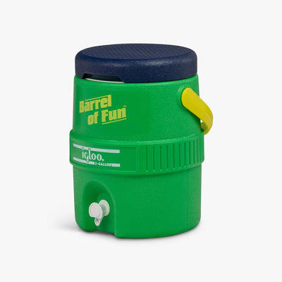 Angle View | Retro Barrel of Fun 2 Gallon Jug::Whistle Green::