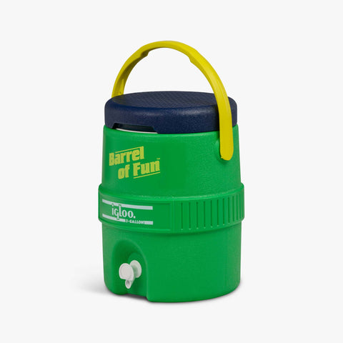 Angle View | Retro Barrel of Fun 2 Gallon Jug::Whistle Green::