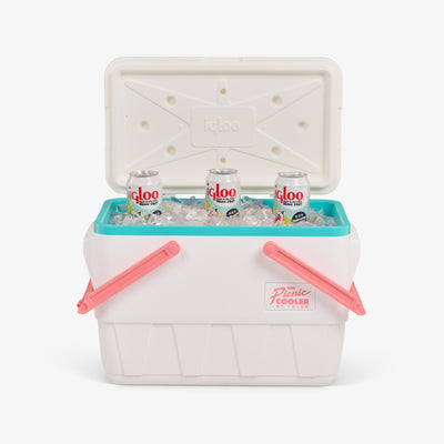 Open View | Retro Picnic Basket 25 Qt Cooler::White::Holds up to 36 cans