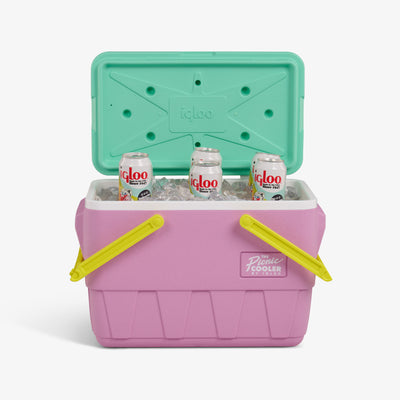 Open View | Retro Picnic Basket 25 Qt Cooler::Tea Rose::Holds up to 36 cans