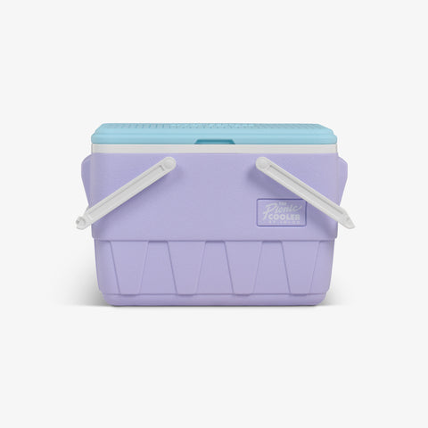 Front View | Retro Picnic Basket 25 Qt Cooler::Lilac::THERMECOOL™ Insulation