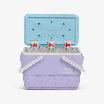 Open View | Retro Picnic Basket 25 Qt Cooler::Lilac::Holds up to 36 cans