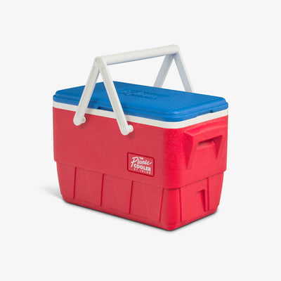 Angle View | Retro Picnic Basket 25 Qt Cooler::Americana::Molded-in side handles