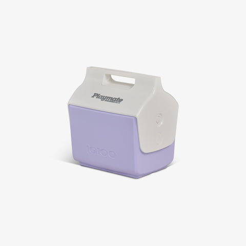 Angle View | Retro Little Playmate 7 Qt Cooler::Lilac::Trademarked tent-top design