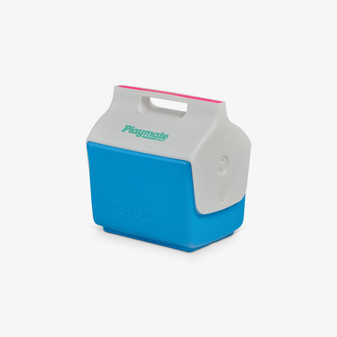 Angle View | Little Playmate 7 Qt Cooler::Carolina Blue::Trademarked tent-top design