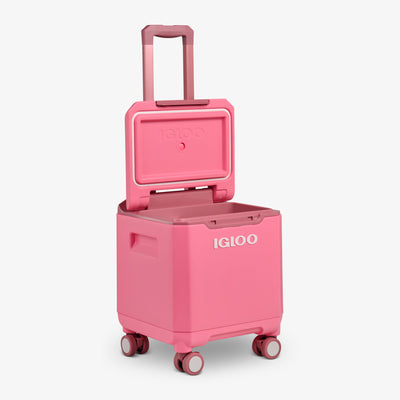 Open View | Tag Along Too Spinner Cooler::Thrift Pink::Leak-resistant lid gasket 
