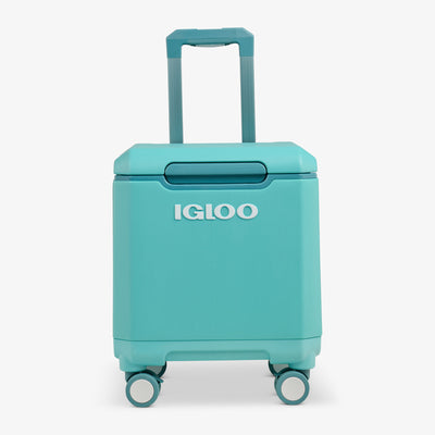 Front View | Tag Along Too Spinner Cooler::Lagoon Teal::360-degree spinner wheels  