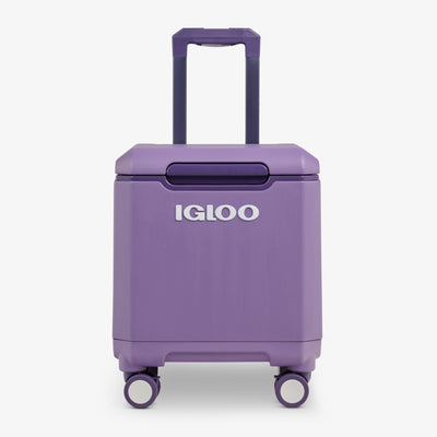 Front View | Tag Along Too Spinner Cooler::Dusted Grape::360-degree spinner wheels  