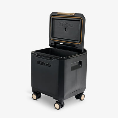 Open View | Tag Along Too Spinner Cooler::Luxe Black::Wheel locks