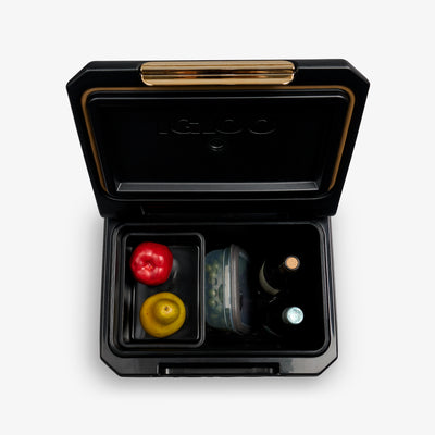 Interior View | Tag Along Too Spinner Cooler::Luxe Black::Snack basket & drink tub
