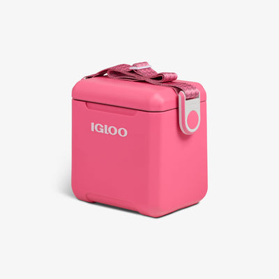 Angle View | Tag Along Too Remix Cooler::Thrift Pink::Lockable lid w/gasket